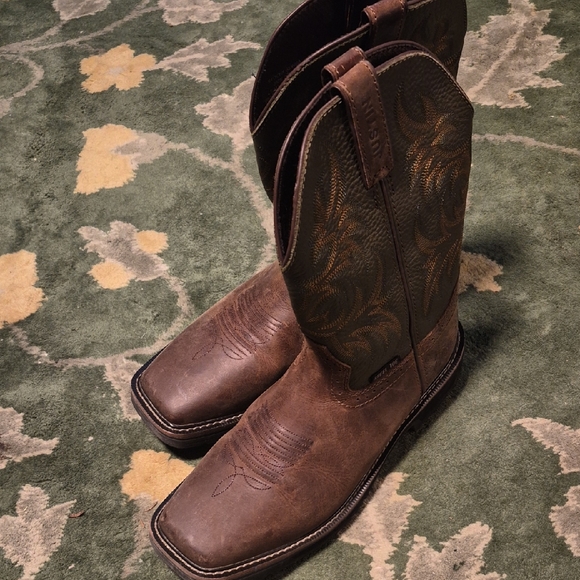 Justin Boots Other - Justin Boots Brown Leather Cowboy Boots with Embroidered Shaft Steel Toe
